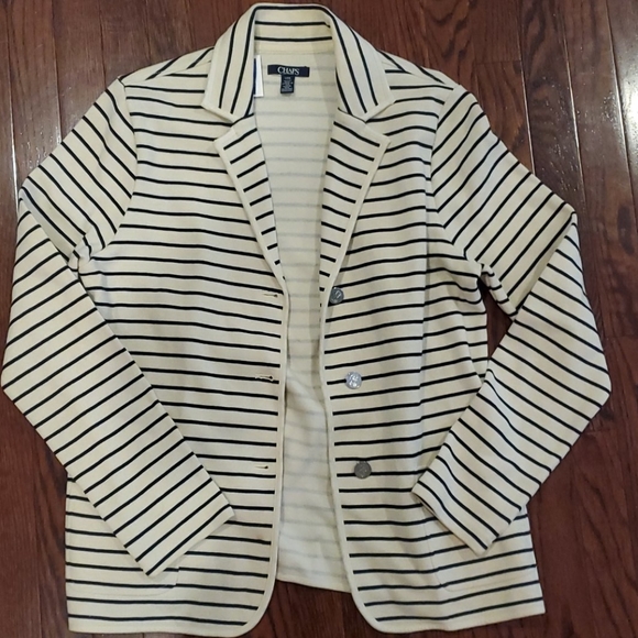 Chaps cream/navy sweater jacket, size L. - Picture 2 of 8